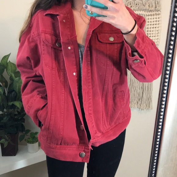 red denim jacket oversized